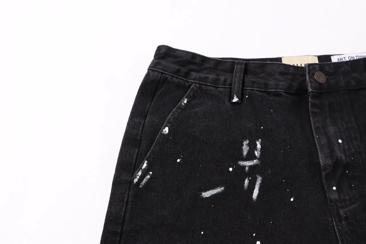 667#Gallery Dept New Retro Splash Ink Embroidery Logo Black Denim Shorts Casual Pants Black S~XL p200